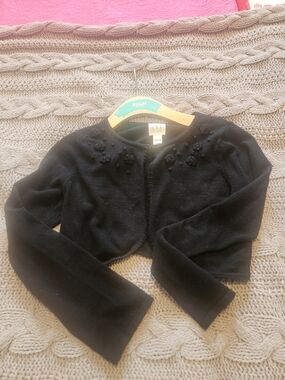 Girl's Black Cropped Bolero with Floral Applique